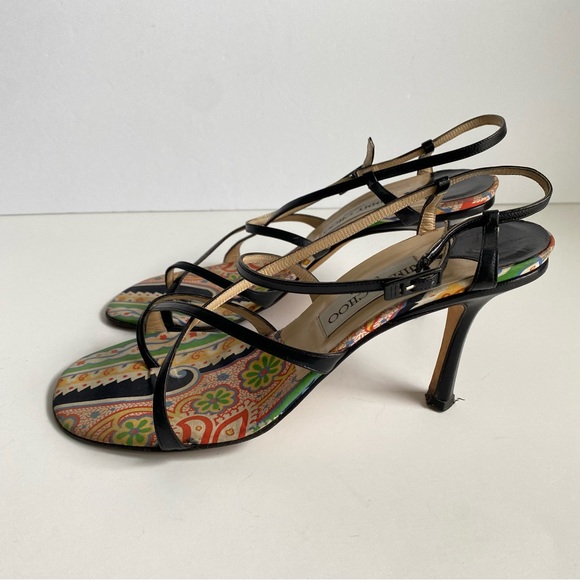 Jimmy Choo Black Leather Strappy Heels Sandals Vintage 90s Y2K Womens 38 - Picture 10 of 15